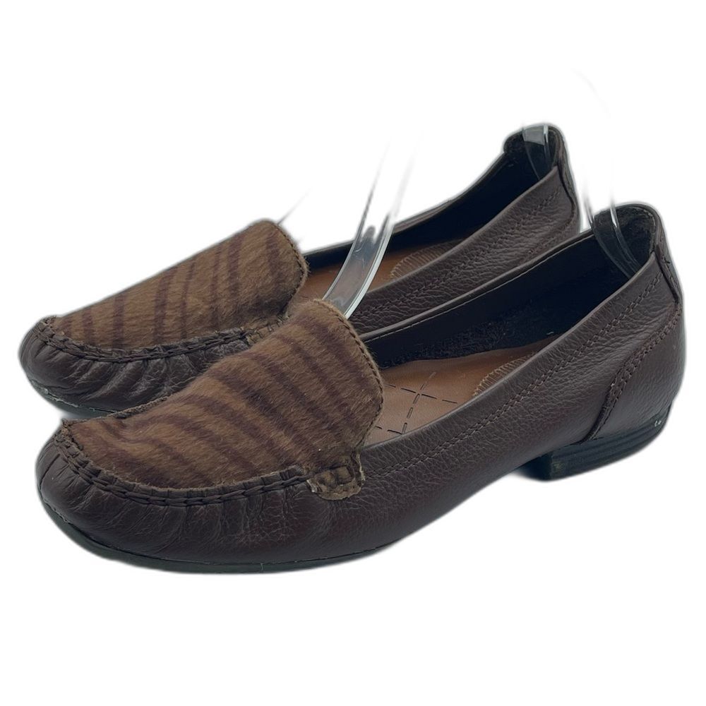 BareTraps Adana Brown Slip On Loafer Flats Faux Fur Animal Print Size 7 M